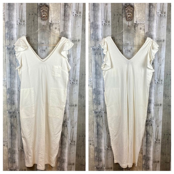 Free People Beach Ruffle Sleeve Oversized Maxi Dress in Cream Size Large. - Picture 10 of 11